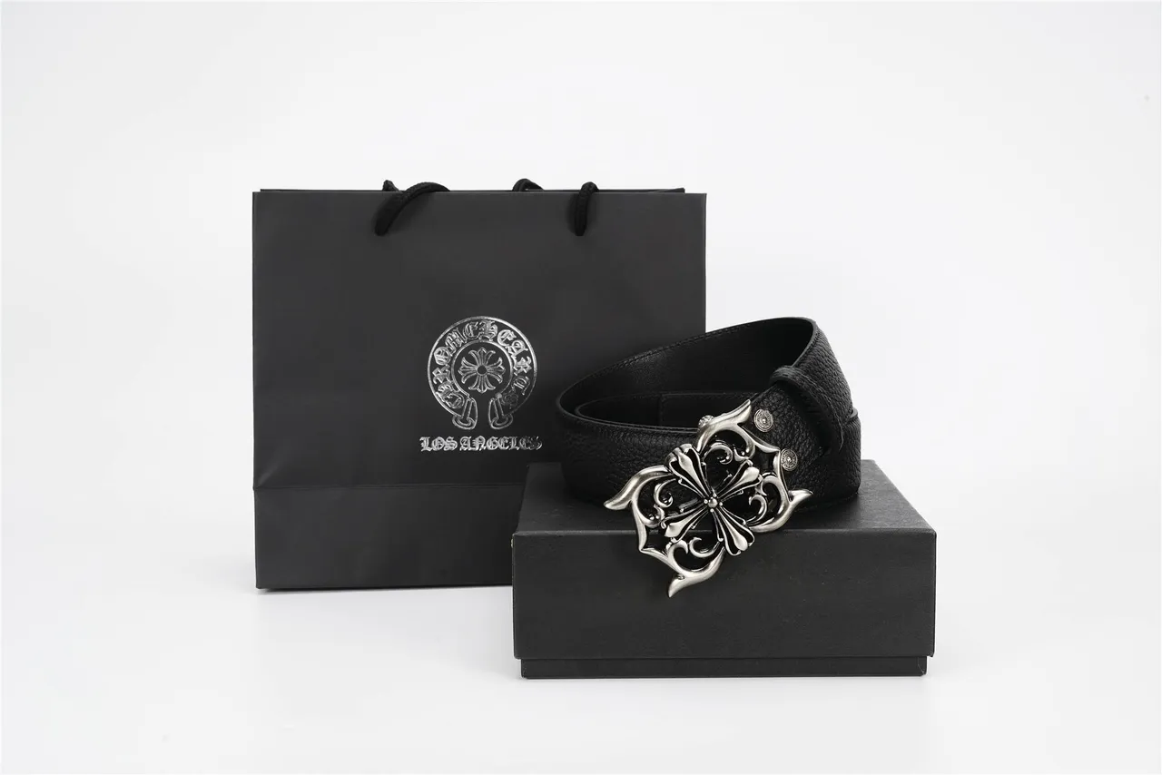 Chrome Hearts Fivela de Cruz Gótico Cinto de Couro Preto 6