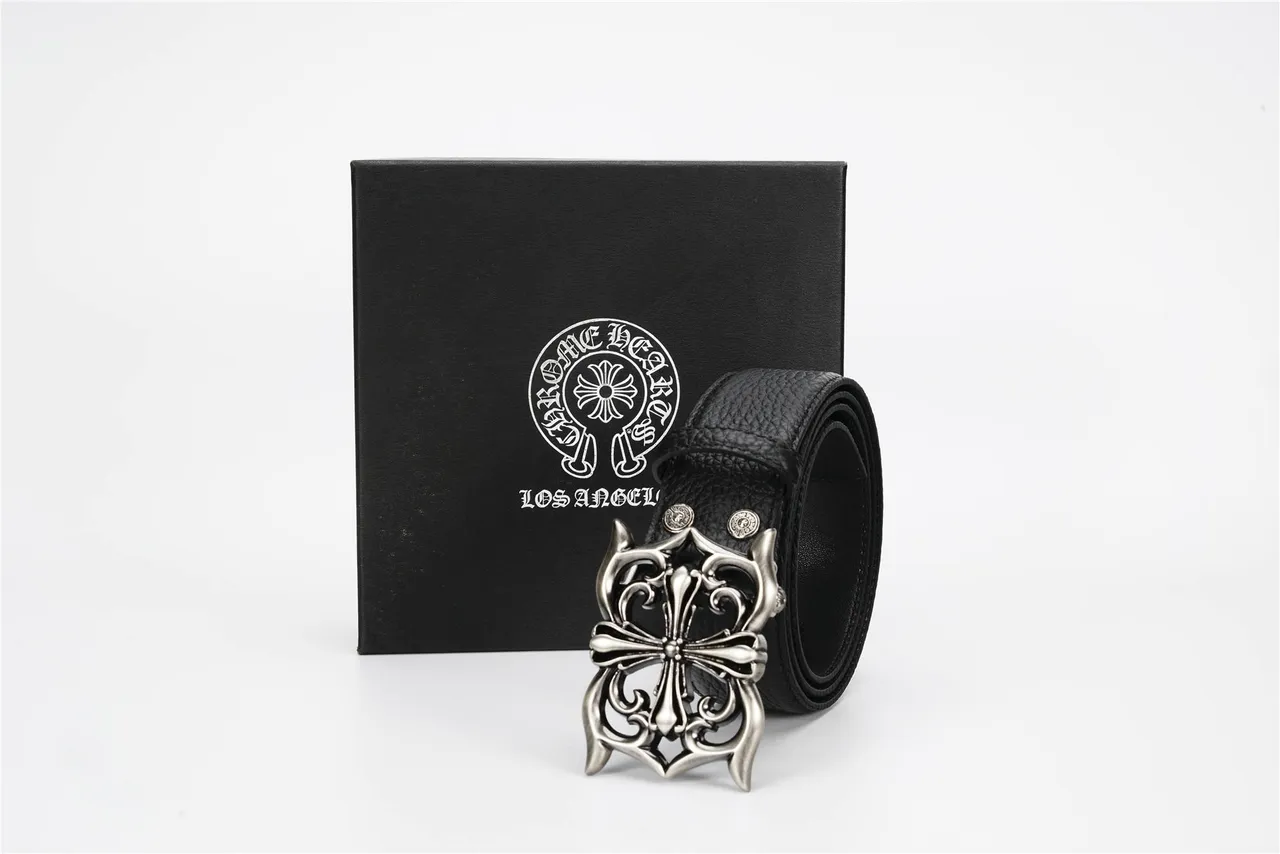 Chrome Hearts Fivela de Cruz Gótico Cinto de Couro Preto 7
