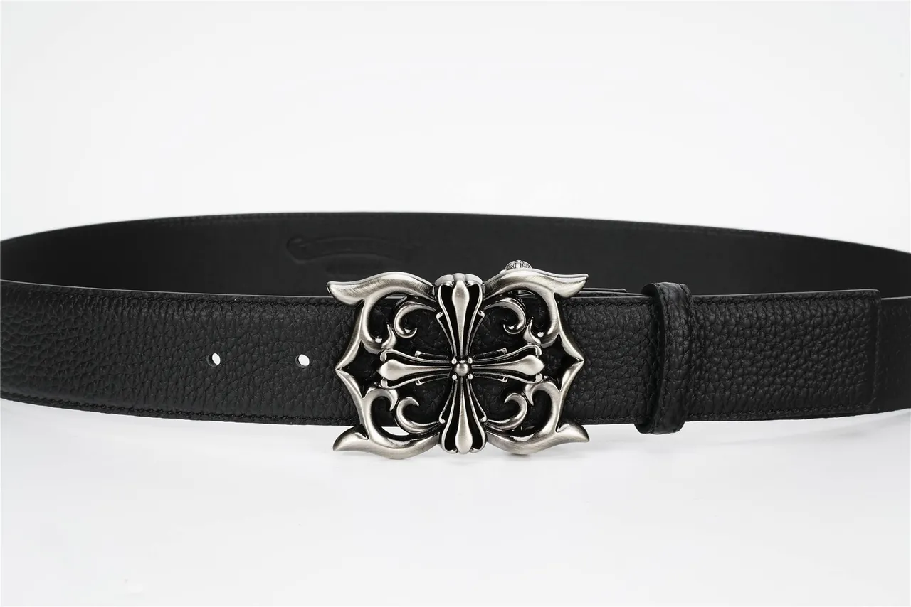 Chrome Hearts Fivela de Cruz Gótico Cinto de Couro Preto 10