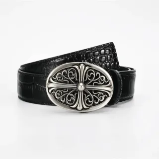 Chrome Hearts Oval Cross Filigree Black Crocodile Leather Belt