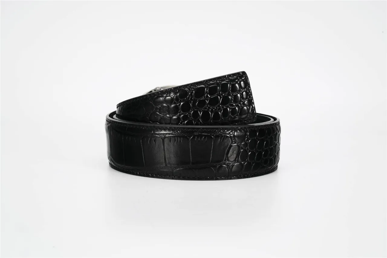 Chrome Hearts Ceinture en cuir de crocodile noir avec filigrane de croix ovale 3
