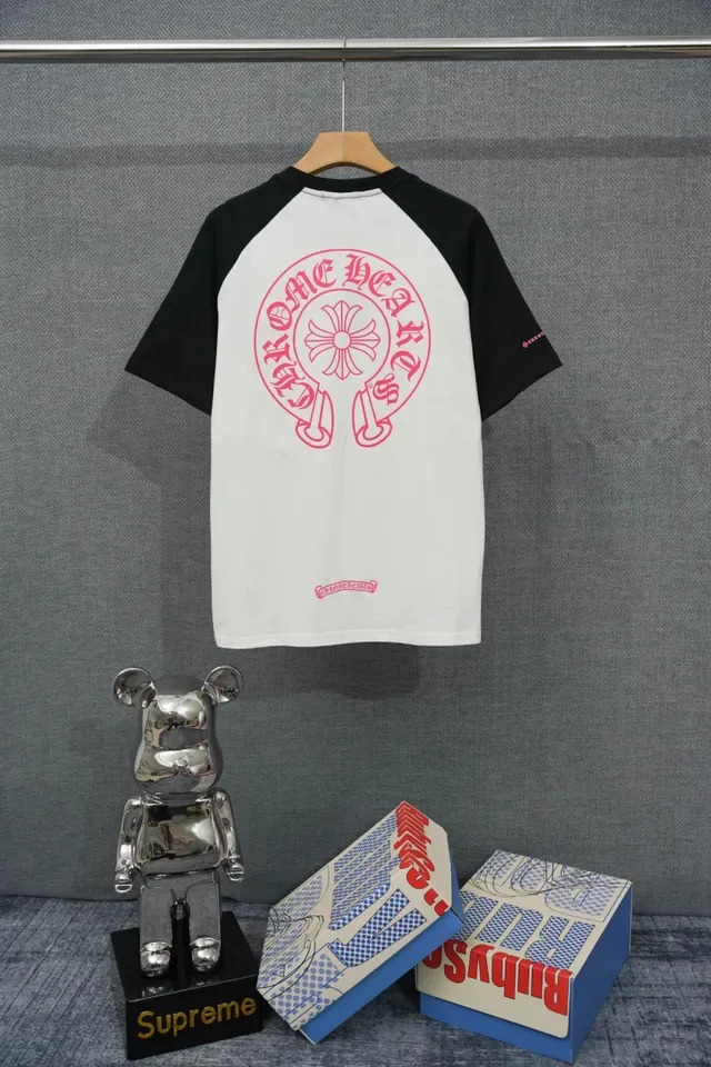 Chrome Hearts Raglan Sleeve Embroidered Logo White and Black T-Shirt 2