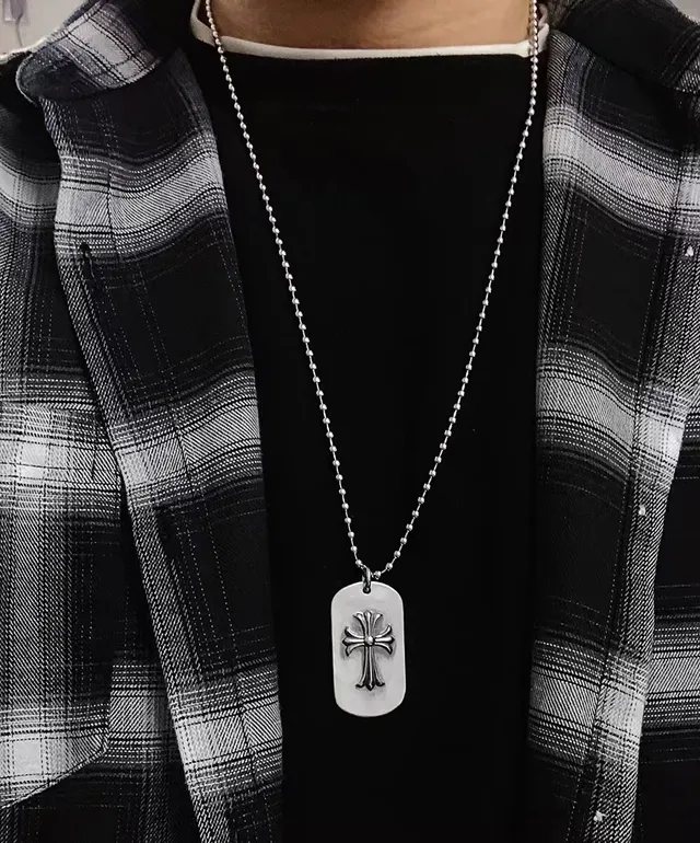 Chrome Hearts Argent Noir Dog Tag Pendentif Croix Gothique Surélevée Collier 2