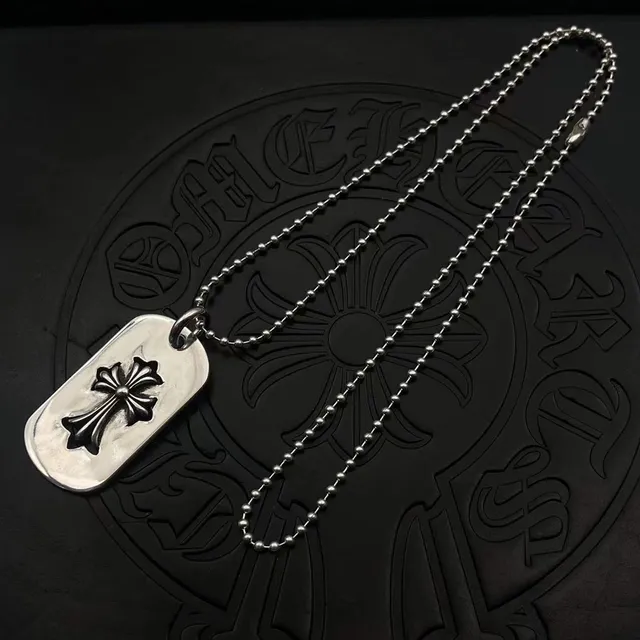 Chrome Hearts Argent Noir Dog Tag Pendentif Croix Gothique Surélevée Collier 6