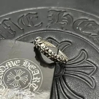 Chrome Hearts Silver Black Floral Motif Band Raised Daisy Details Ring