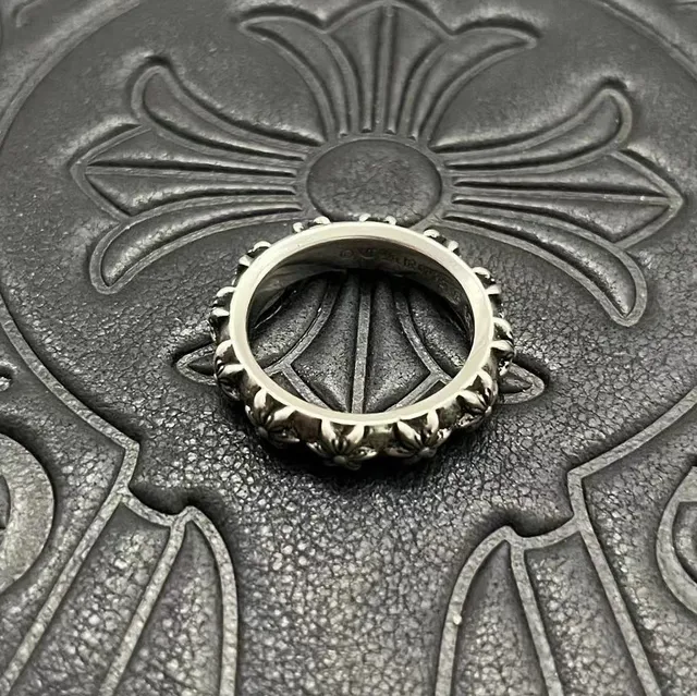 Chrome Hearts Bague Argent Noir Motif Floral Bande Détails de Marguerite Surélevés 6