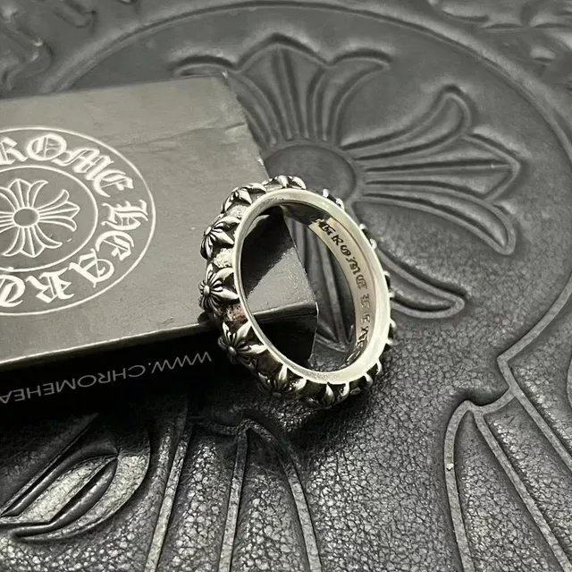 Chrome Hearts Bague Argent Noir Motif Floral Bande Détails de Marguerite Surélevés 9