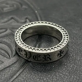 Chrome Hearts রূপালী চওড়া ব্যান্ড Pavé-Set পাথর আংটি