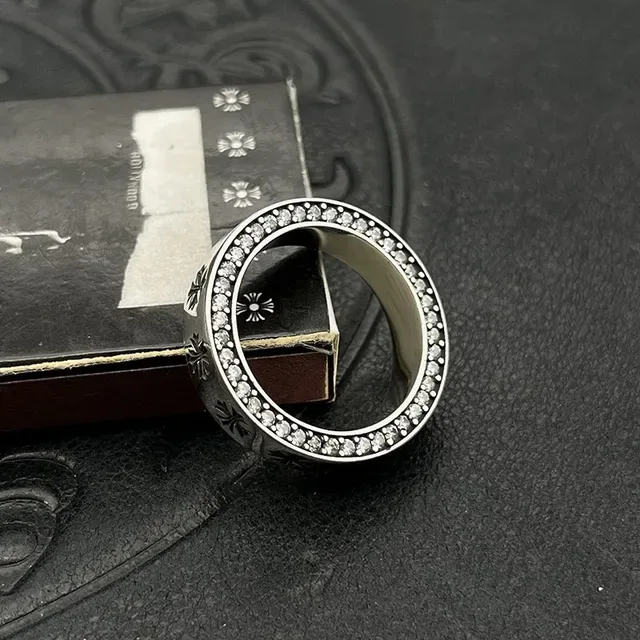 Chrome Hearts Silver Wide Band Pavé-Set Stones Ring 3
