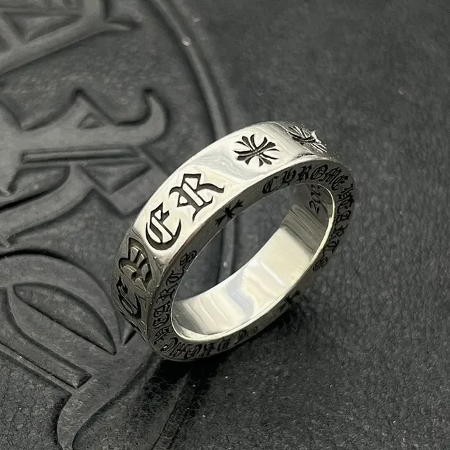 Chrome Hearts Silver Wide Band Pavé-Set Stones Ring 5