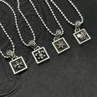 Chrome Hearts Square Pendant Silver Black Bezel Pendants Ornate Scroll Bails Necklace