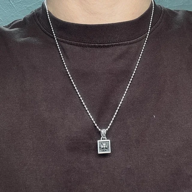 Chrome Hearts Square Pendant Silver Black Bezel Pendants Ornate Scroll Bails Necklace 3