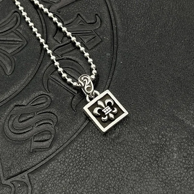 Chrome Hearts Square Pendant Silver Black Bezel Pendants Ornate Scroll Bails Necklace 6