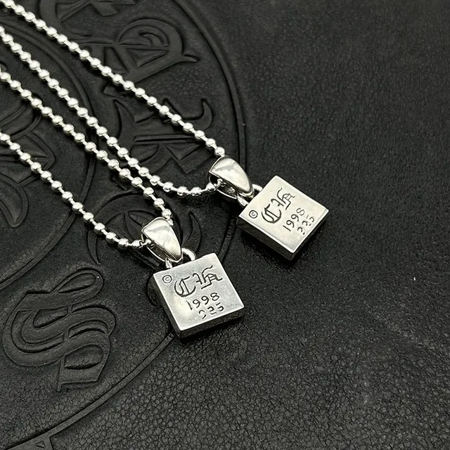 Chrome Hearts Square Pendant Silver Black Bezel Pendants Ornate Scroll Bails Necklace 8