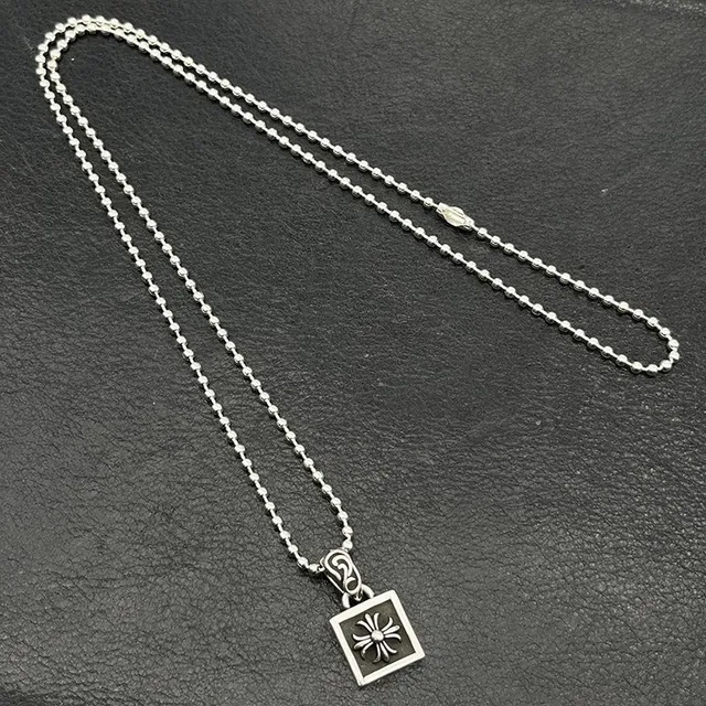 Chrome Hearts Square Pendant Silver Black Bezel Pendants Ornate Scroll Bails Necklace 9