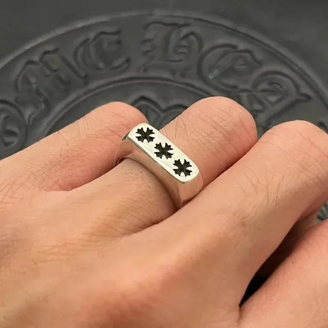 Chrome Hearts Three Crosses Polished Silver Ring 2