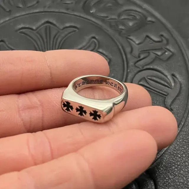 Chrome Hearts Three Crosses Polished Silver Ring 5