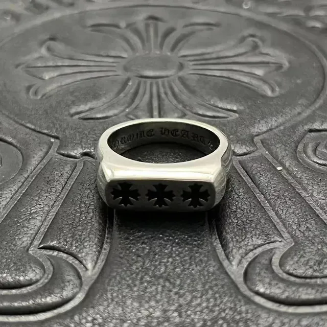 Chrome Hearts Three Crosses Polished Silver Ring 6
