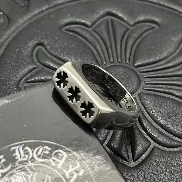 Chrome Hearts Three Crosses Polished Silver Ring 7