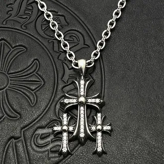 Chrome Hearts Triple Cross Pavé Silver-Tone Necklace