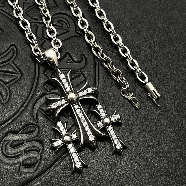 Chrome Hearts Triple Cross Pavé Silver-Tone collier 6