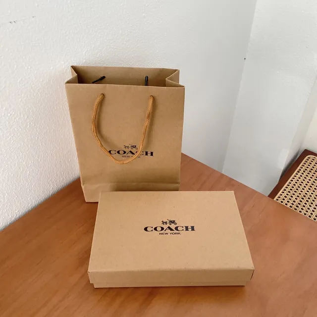 Coach Brown Beige Kraft Paper Rope Handles Handbag 9