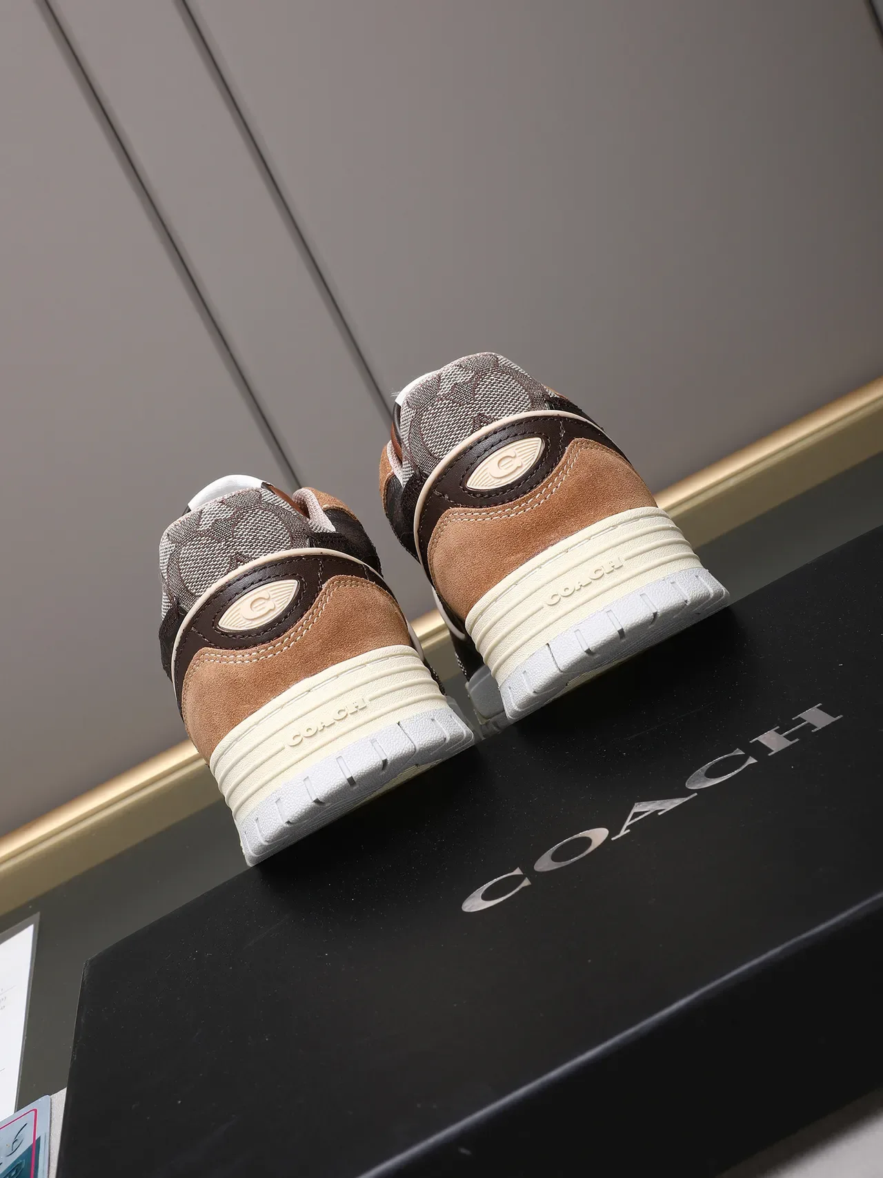 Coach Brown Beige Mixed-Material Upper Embossed C Logo Sneakers 3
