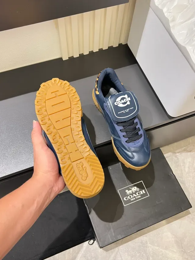 Coach Navy Brown Leather Gum Sole Sneakers 3