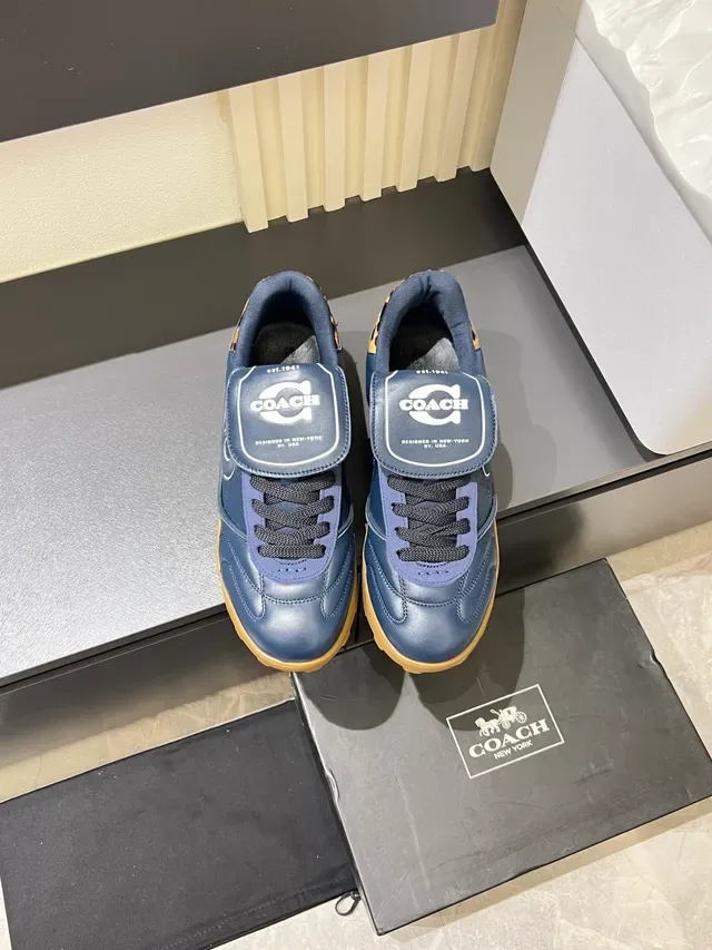 Coach Navy Brown Leather Gum Sole Sneakers 5