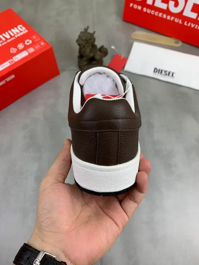 Diesel Brown Pebbled Leather Lifestyle Sneakers 3