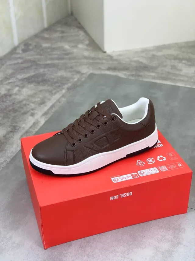 Diesel Brown Pebbled Leather Lifestyle Sneakers 4