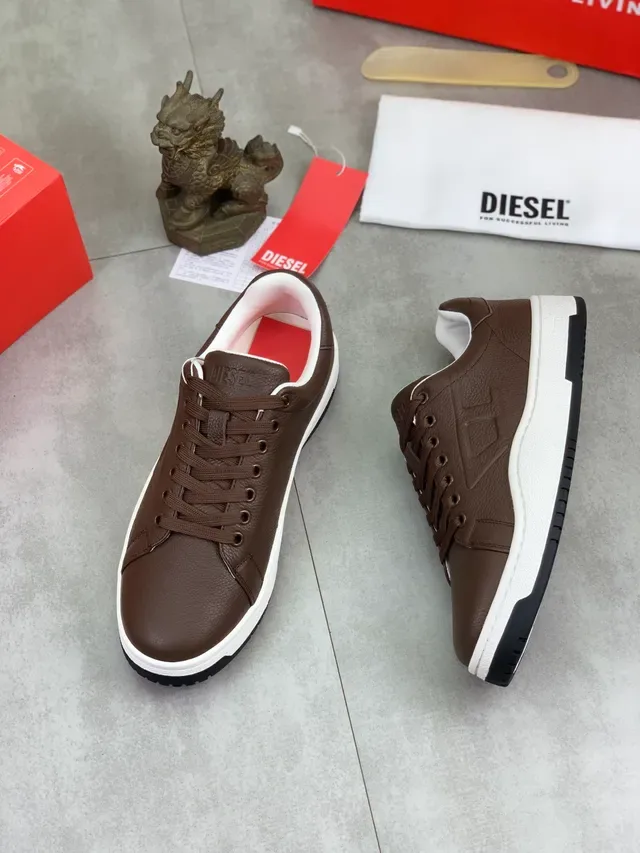 Diesel Brown Pebbled Leather Lifestyle Sneakers 5