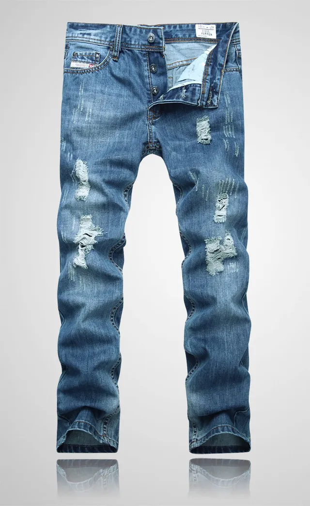 Diesel Distressed Slim-Straight Medium-Wash Blue Jeans 4