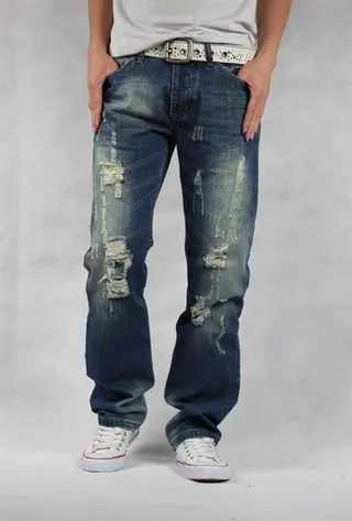 Diesel Distressed Slim-Straight Medium-Wash Blue Jeans 5