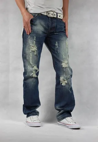 Diesel Distressed Slim-Straight Medium-Wash Blue Jeans 6
