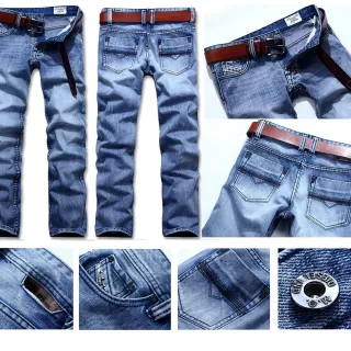 Diesel Medium-Wash Distressed Straight-Leg Jeans