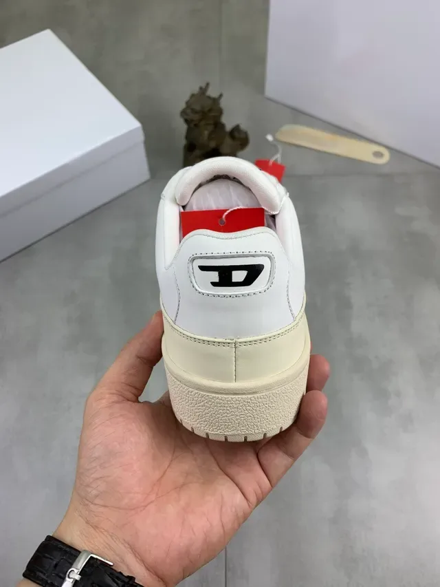 Diesel White Beige Leather Upper Perforated Toe Cap Lifestyle Sneakers 3