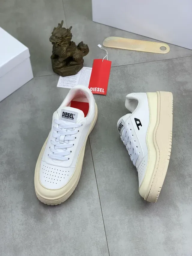 Diesel White Beige Leather Upper Perforated Toe Cap Lifestyle Sneakers 5