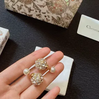 Christian Dior Gold White Double-Sided Pavé Crystal Sphere Earrings
