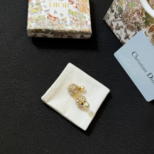 Christian Dior Gold White Double-Sided Pavé Crystal Sphere Earrings 3