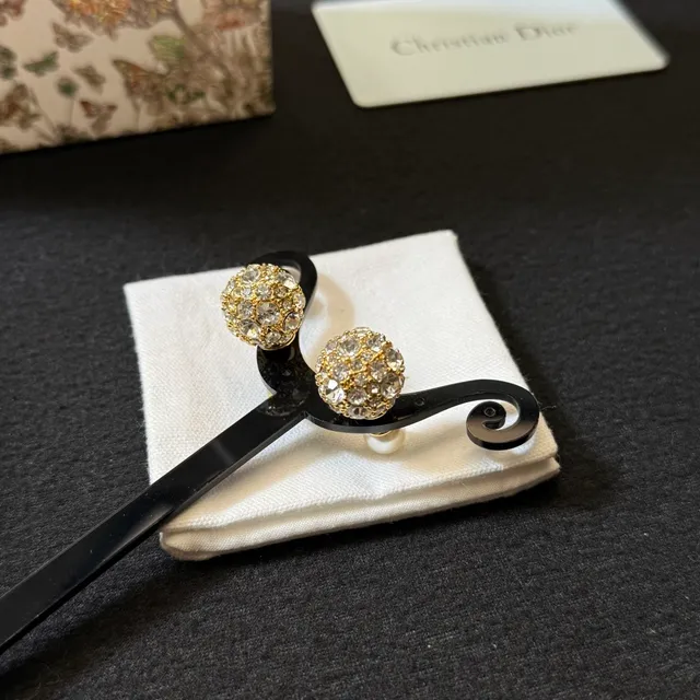 Christian Dior Gold White Double-Sided Pavé Crystal Sphere Earrings 4
