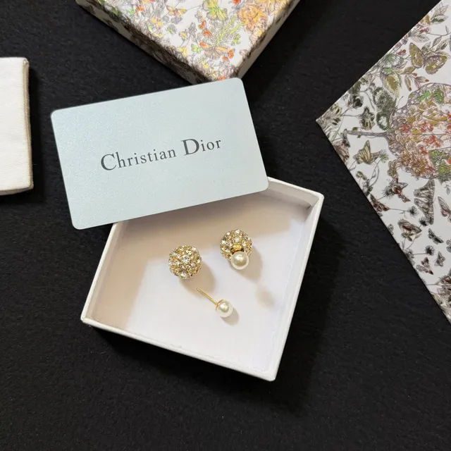 Christian Dior Gold White Double-Sided Pavé Crystal Sphere Earrings 5