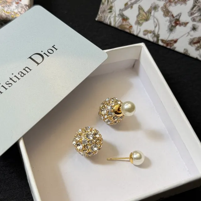 Christian Dior Gold White Double-Sided Pavé Crystal Sphere Earrings 6