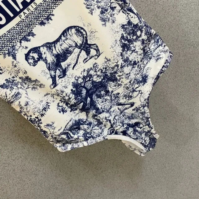 Christian Dior Maillot de bain High-Cut imprimé Toile blanc et bleu 5