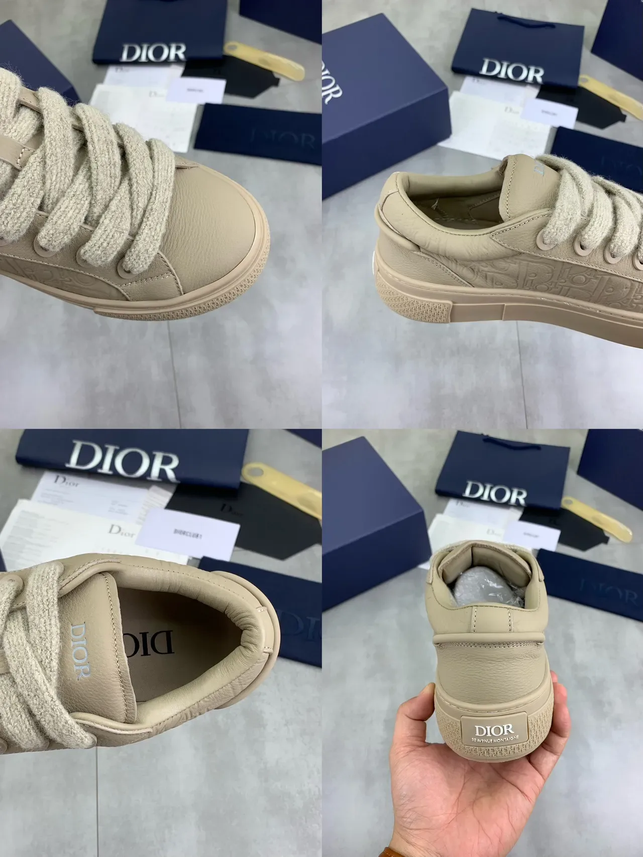 Dior B23 Beige Monogramme Oblique Embossé Sneakers Lifestyle 2