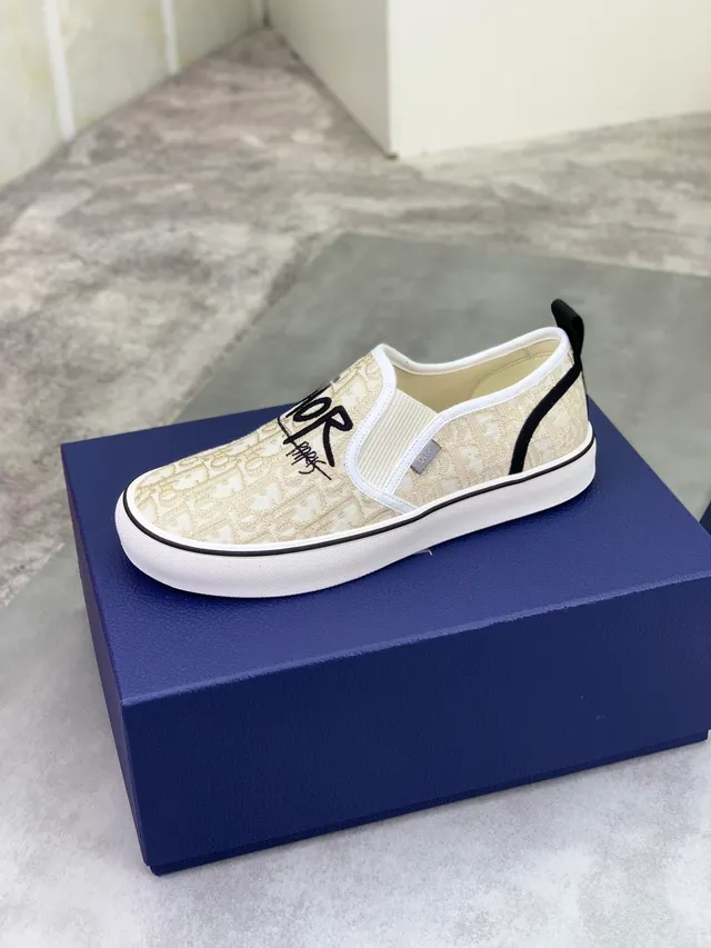 Dior B23 Beige Monogram Script Slip-On Lifestyle Sneakers 4