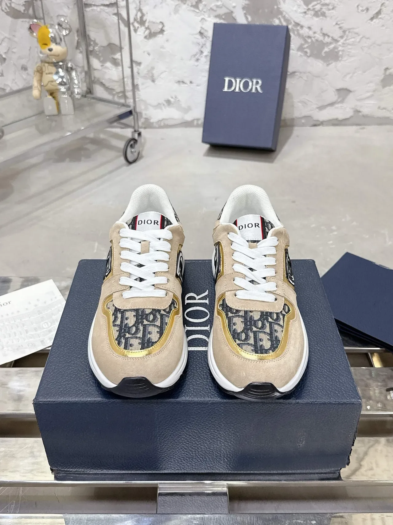 Dior B23 Beige Suede and Oblique Monogram Lifestyle Sneakers 3