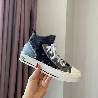 Dior B23 Black Fur-Trimmed High-Top Platform Lifestyle Sneakers