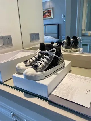 Dior B23 Black Fur-Trimmed High-Top Platform Lifestyle Sneakers 5