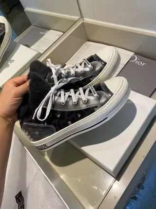 Dior B23 Black Fur-Trimmed High-Top Platform Lifestyle Sneakers 8